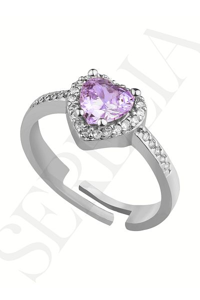Serelia Zircon Stone Adjustable Heart Model Steel Ring