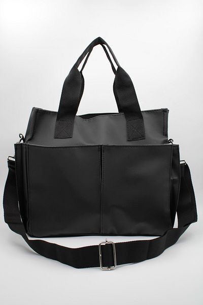 LASSO Women's Black Large Size Waterproof Canvas Fabric Bag with Zipper and Four Pockets
