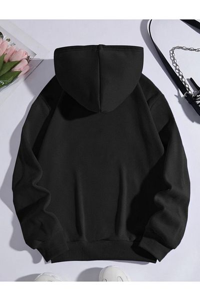 BYMEER Hanorac oversize cu glugă negru uni