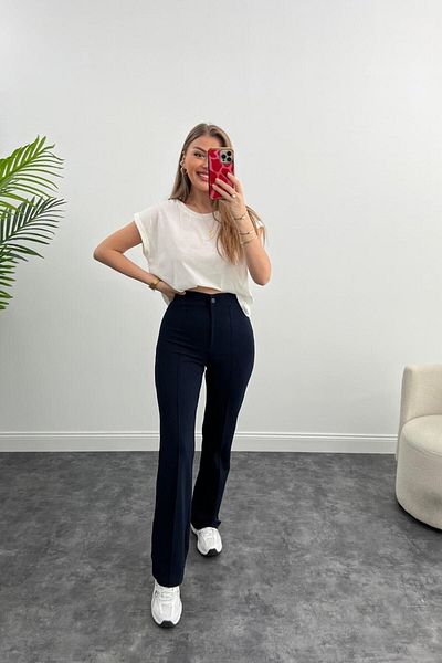 ZF BUTİK Ultrahohe Palazzo-Hose aus Kreppstoff und Lycra