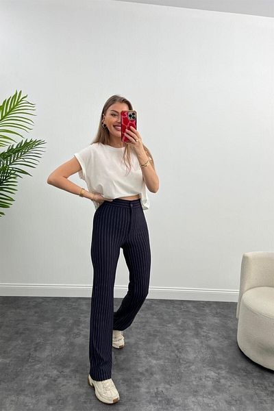ZF BUTİK Ultrahohe Palazzo-Hose aus Kreppstoff und Lycra