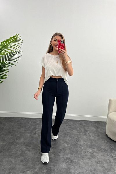ZF BUTİK Ultrahohe Palazzo-Hose aus Kreppstoff und Lycra