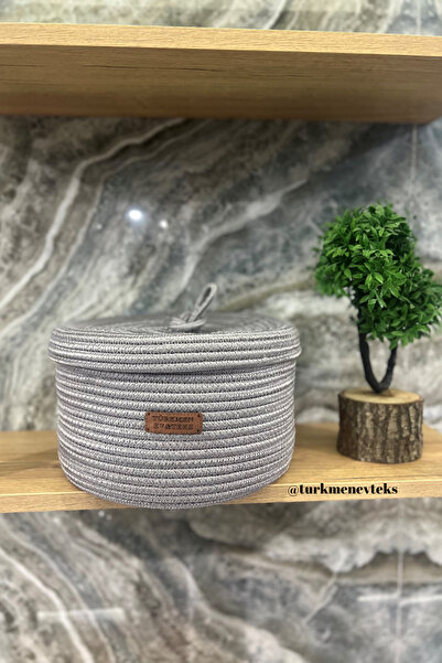 Türkmen Ev Tekstil سلة الجوت مع غطاء من الخوص - تخزين متعدد الأغراض، سلة المط...