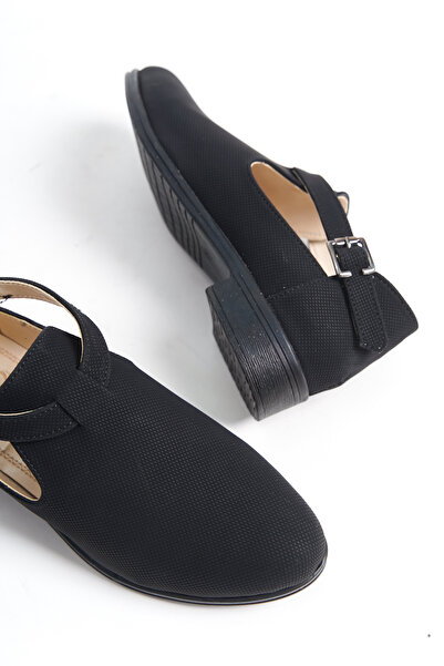 en7 Black Matte Daily Comfortable Women's Belted Casual Classic Shoes Ptk401