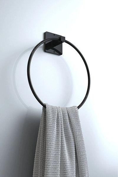 CEPHOME adhesive black round towel holder