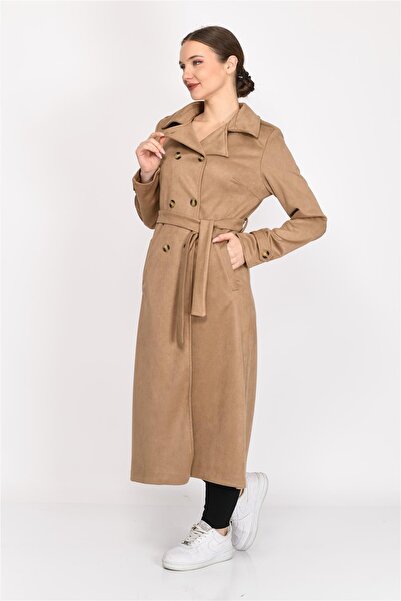 Nuseel Kruvaze Yaka Suni Süet Trençkot Vizyon