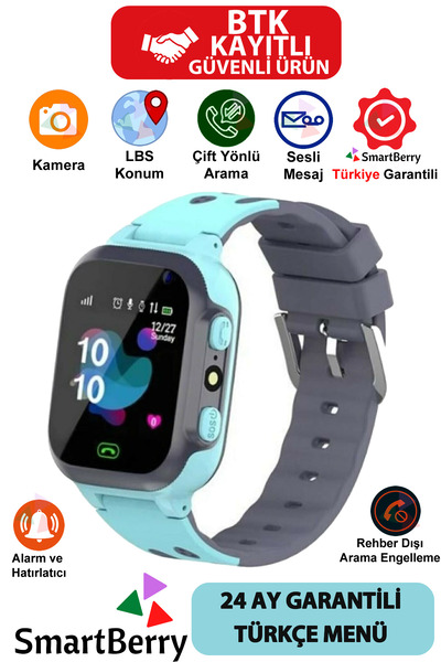Smartberry Çocuk Konum Takipli Sim Kart Girişli Lbs Ve Sos Özellikli Akıllı Saat - Mavi
