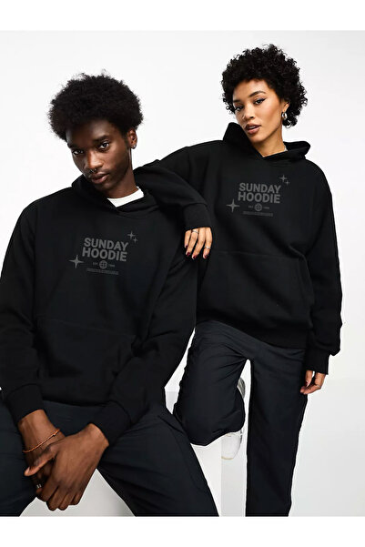 Free World سويت شيرت بقلنسوة أسود مطبوع عليه صورة Sunday للجنسين