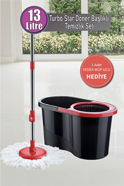 grimorlife Turbo Star Black Microfiber Döner Başlıklı Temizlik Seti Büyük Boy...