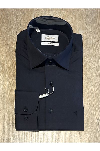 Daniel Bessi Μακρυμάνικο Slim Fit Basic Βαμβακερό Μαύρο Ανδρικό Πουκάμισο