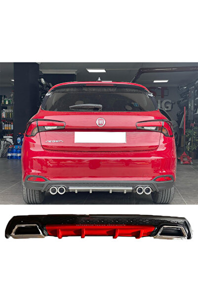 MKG Otomotiv Fiat Egea Hb Kırmızı Difüzör Çiftli Kare Egzoz Görünümlü D Tip Difizör Uyumlu