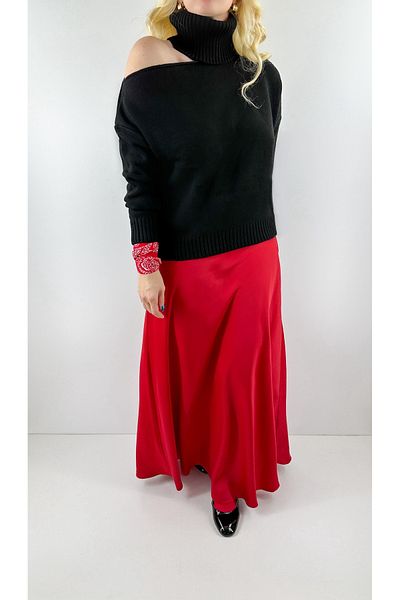 Modaonna Red Satin Maxi Skirt
