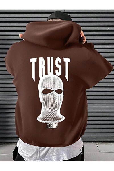 MOONBULL Men's Oversize Trust Nobody Back Printed Hooded Sweatshirt