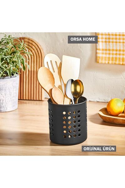 ORSA HOME Μαύρος όρθιος κύλινδρος πάγκος σερβιρίσματος - Organizer μαχαιροπήρουνων 238