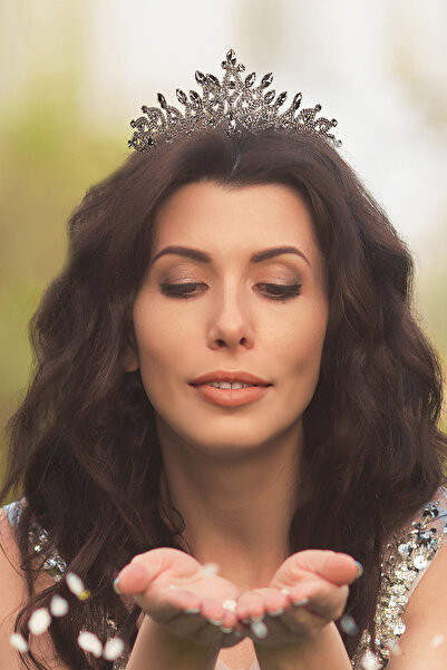 Hayalperest boncuk Coroana de regina miresei cu piatră de cristal strălucitoare - Coroana autentică de nuntă din argint