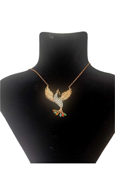 AltunsStore 925 Ayar Gümüş Rose Renkli Anka Kuşu Kolye MK-006