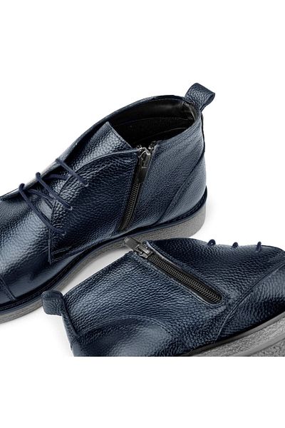 Ducavelli Birmingham Echtleder-Schnürstiefel mit Reißverschluss und rutschfester Sohle, Marineblau