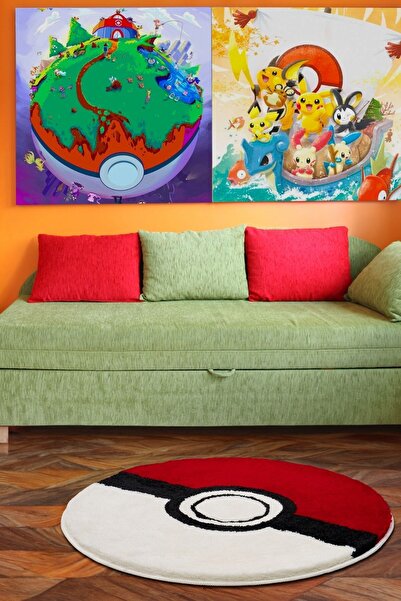 miqna studio Pokemon Halı, El Yapımı, Yıkanabilir, Kaymaz Taban, Dekoratif, Ç...