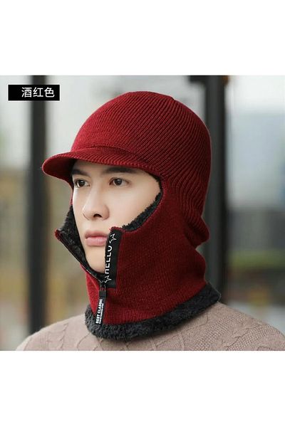 SYNOPE Wool Fleece Masked Furry Mouth Covering Ski Hat Snow Skiing Equipment Beanie with Wind Rain Protector