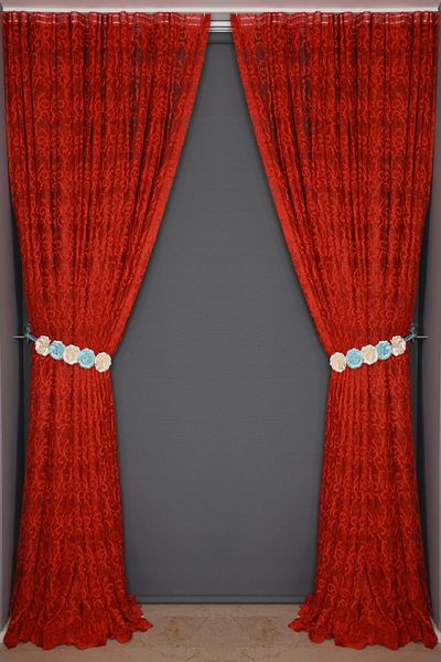 AKÇA TEKSTİL Shawl RED COLOR SINGLE WING Ready planted Pleated Background Curtain 300*260 cm