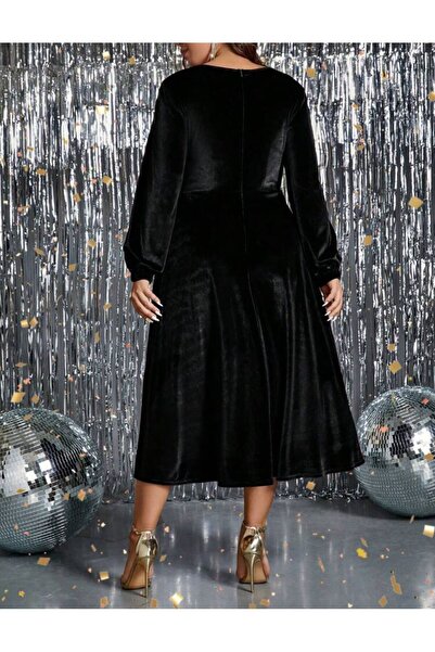 Styling Park Balloon Sleeve Midi Velvet Dress