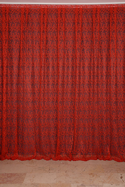 AKÇA TEKSTİL Shawl RED COLOR SINGLE WING Ready planted Pleated Background Curtain 300*260 cm