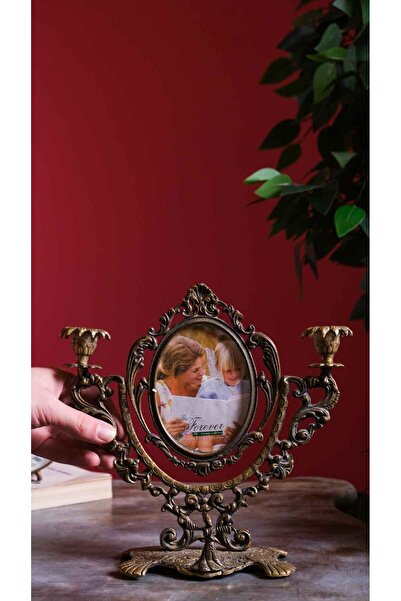 RETRO ANTİKA Antika Şamdanlı Pirinç Çerceve