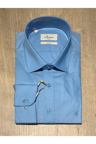 Daniel Bessi Μακρυμάνικο Slim Fit Basic Βαμβακερό Τυρκουάζ Μπλε Κλασικό Ανδρικό Πουκάμισο