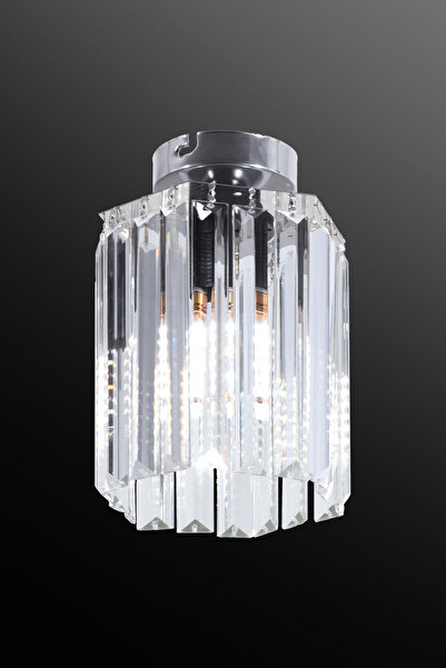 M Mediyamu Aydınlatma Altıgen Kristal Taşlı Sarkıt Gümüş 14cm Salon Mutfak Hol Antre Oda Avizesi