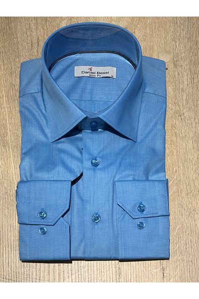 Daniel Bessi Klasická pánská košile Slim Fit Basic Bavlna Tyrkysově Modrá s dlouhým rukávem