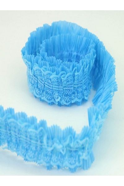 Kazanabil DECORATION MATERIAL RUFFLE PLEATED LACE STRIP RIBBON BLUE 1MT