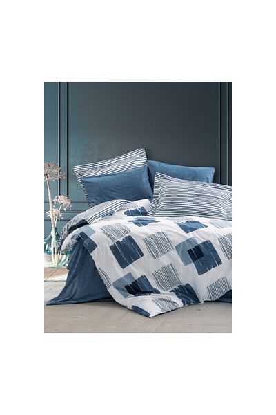 ŞENER HOME Set cuvertură de pilota dublă modernă Cottonbox - Indigo Solito