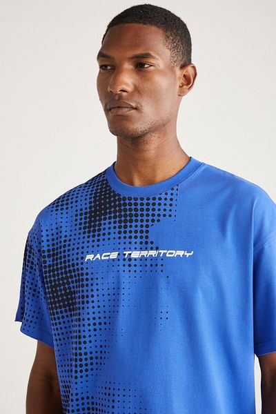 GRIMELANGE Burton Férfi Oversize Fit 100% pamut vastag texturált nyomott póló