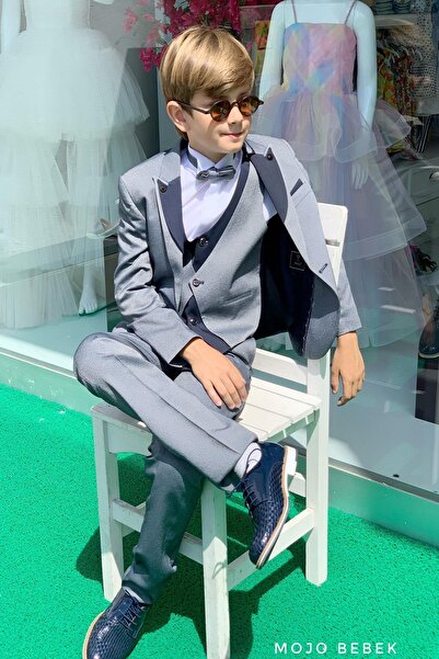 Mojo Bebek Mojo Erkek Çocuk Yaka Detaylı Klasik Damatlık Set 20317 Gri-lacivert