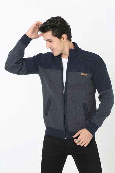 sbt SilverBeltTextil Men's Black Zippered and Pocket Cardigan