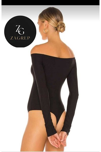 Zagrep Women's Black Off Shoulder Double Layer Silk Jersey Body