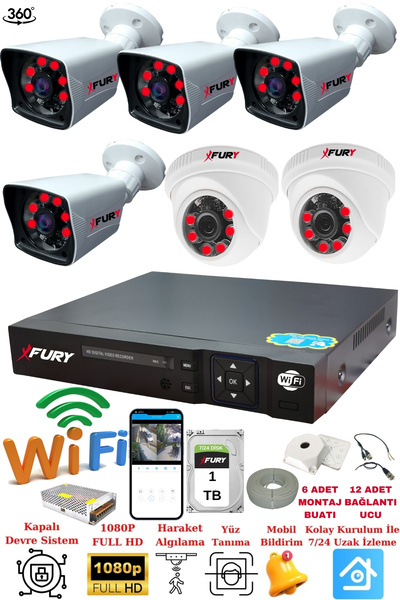 FURY 2 İç 4 Dış Kameralı 5mp Lens 2mp Görüntü Gece Görüşlü Full Hd Güvenlik K...