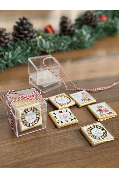 EMARİS New Year's Gift Red Concept Chocolate |   5 Presentation Boxes with Labels for New Year Celebration Chocolate