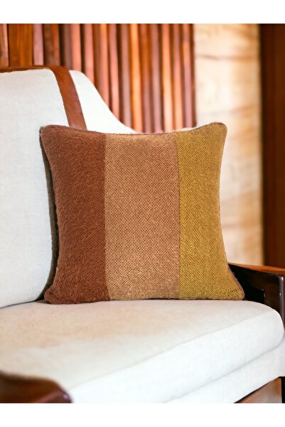 Leila Home &living Hardal Turuncu Kiremit Kahverengi Tüylü Çizgili Kırlent Kı...