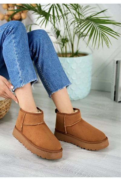 Anıl Ayakkabı Дамски ботуши UG Boots от вносна велурена кожа с кафява кожа и дебела подметка