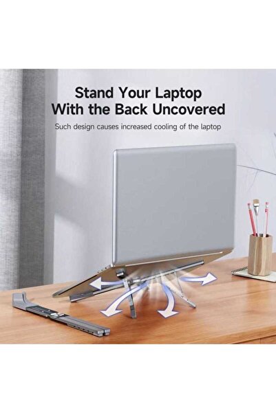 Asfal 17 Inch Compatible 5-Stage Adjustable Foldable Desktop Aluminum Phone, Tablet and Laptop Stand