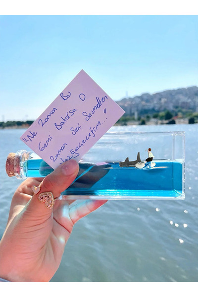 Sensoria Dekoratif Aşk Gemisi Mavi Su Akvaryum Şişe Şeklinde Batmayan Gemi Titanik Gemi Sevgiliye Hediye