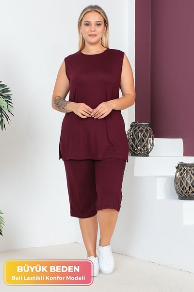 tarzımsüper Set de 2 piese Capri, model confortabil de mărime mare, cu talie elastică și pantaloni scurți capri cu buzunare, set de două piese