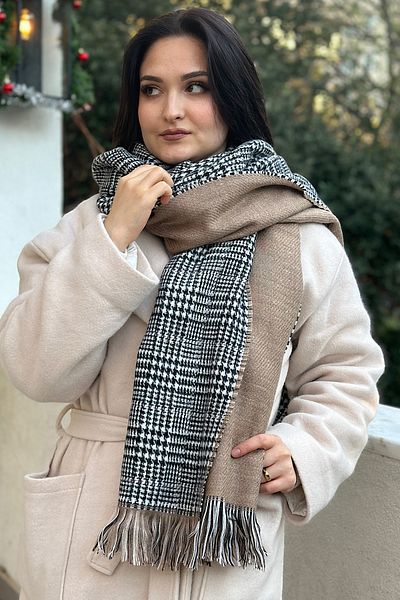 novon Plaid Patterned Wool Textured Double Sided Scarf Shawl