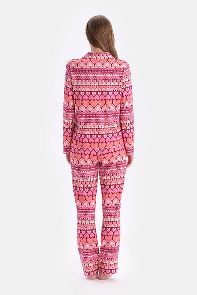 Dagi Multicolor Heart Meters Printed Shirt Pants Pajama Set