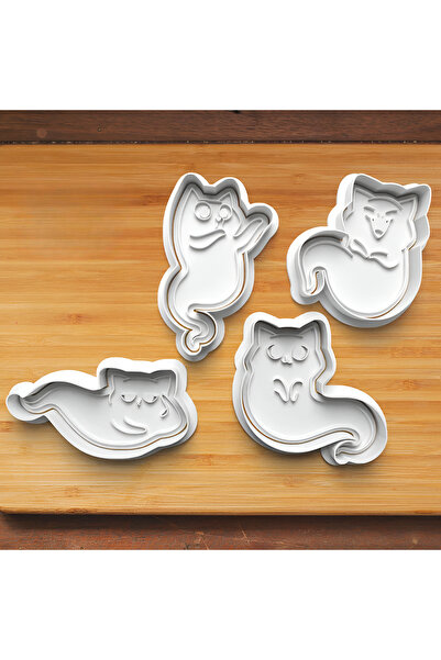 Volala Ghost Cats (3) Ceramic Mud Mold Set 4 Pieces Halloween