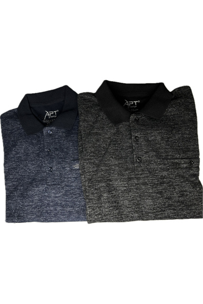 APT PRESTIGE سترة رجالية مكونة من قطعتين باللون الأسود والأزرق الداكن ذات قصة عادية وياقة بولو وجيب للشتاء
