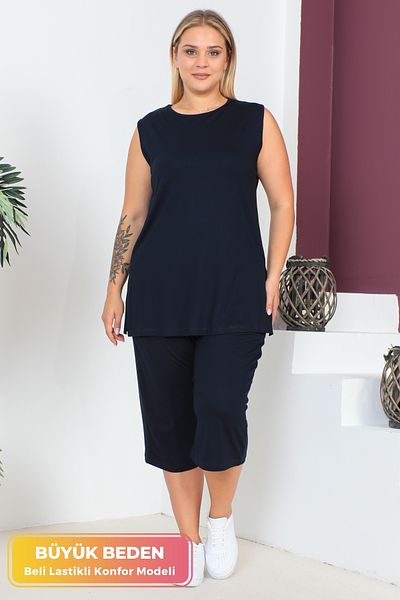 tarzımsüper Plus Size Comfort Μοντέλο Capri Σετ 2 τεμαχίων με ελαστική μέση και τσέπες Κάπρι σορτς κάτω-πάνω σετ δύο τεμαχίων