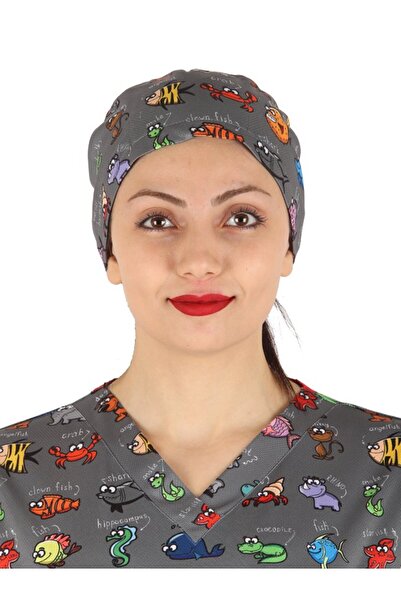 Laborteks Cerrahi bone kadın ve erkek modeli gri hayvanlar alemi desenli