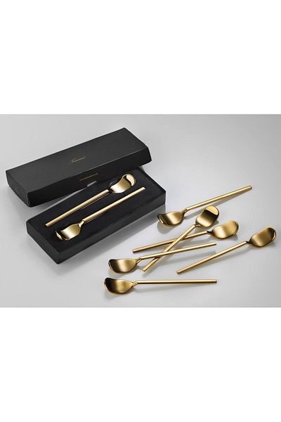 Kelebekev Luxury Gold Stainless Steel 6 Grain Teaspoon Set